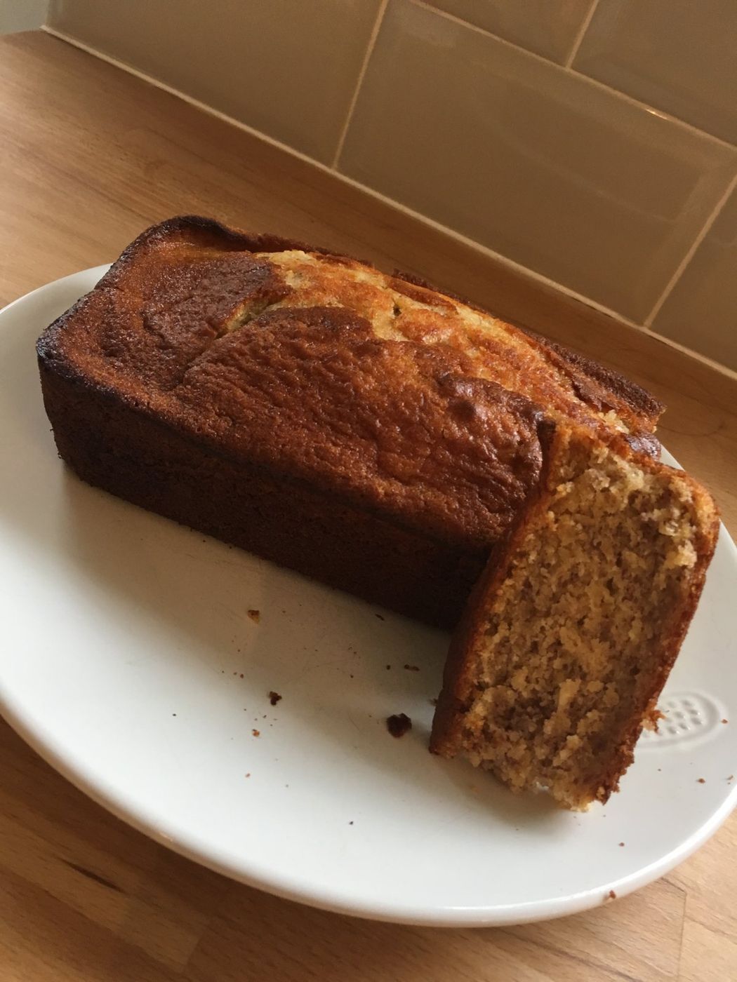 Sliced homemade banana bread loaf