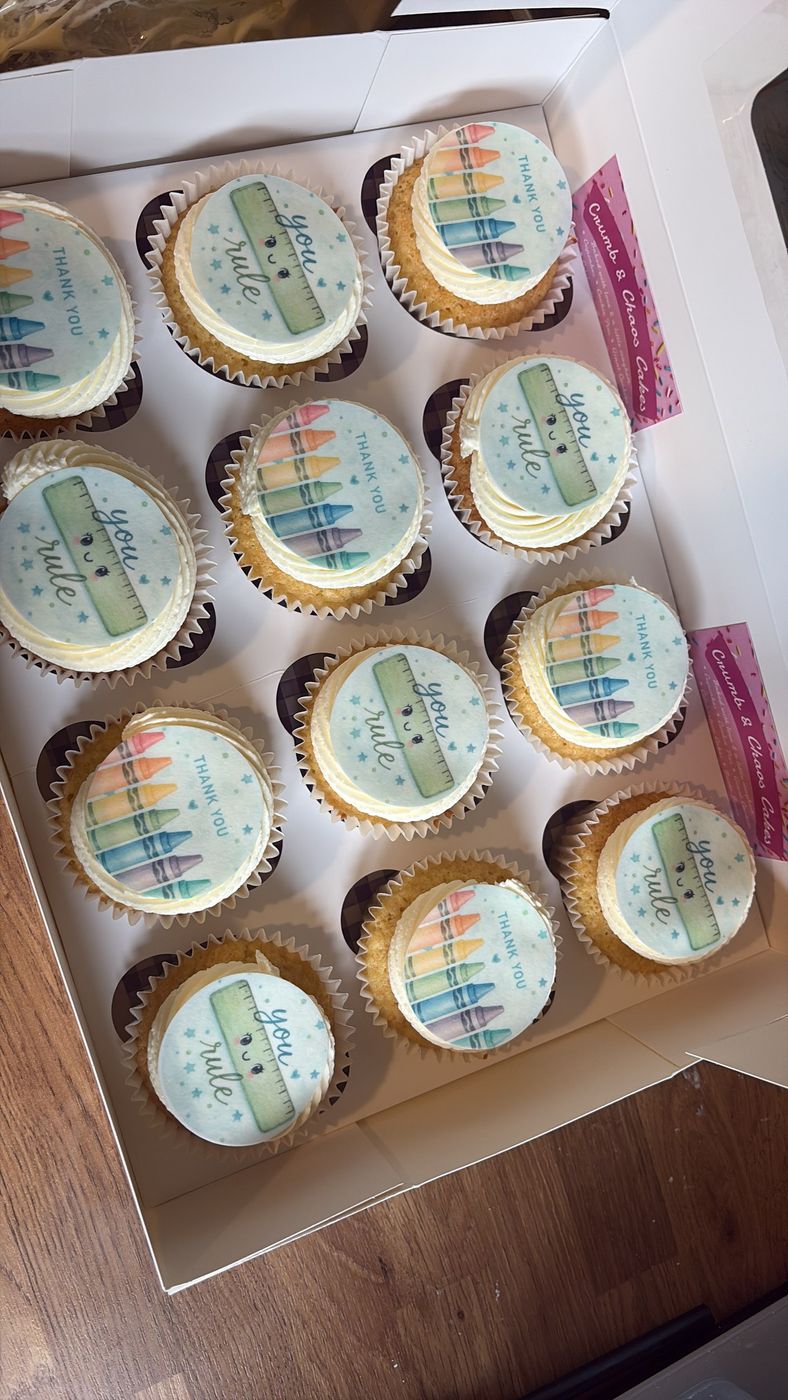 Personalised end of term cupcakes with You Rule edible toppers