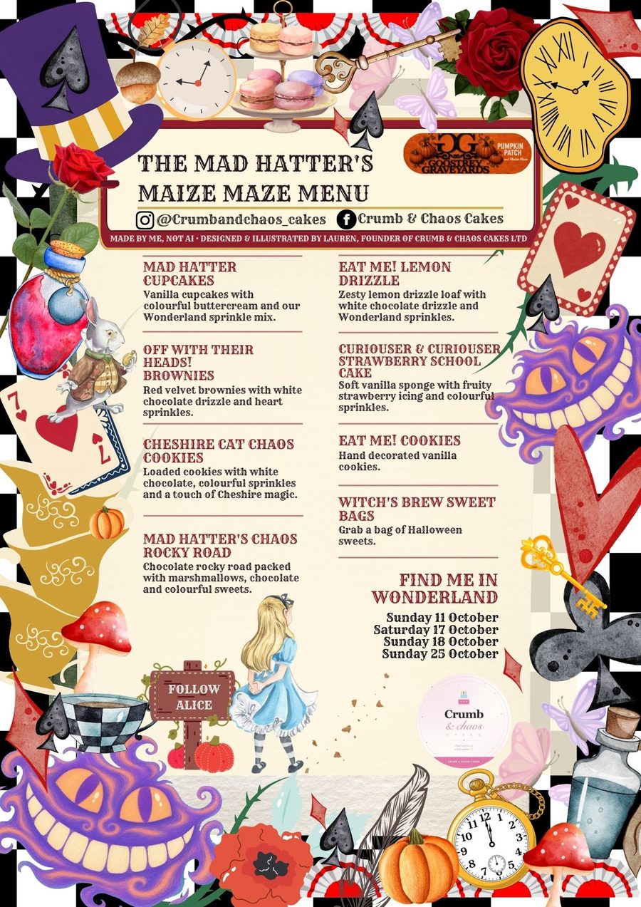 The Mad Hatter's Maize Maze Menu flyer for Goostrey Home & Leisure in October